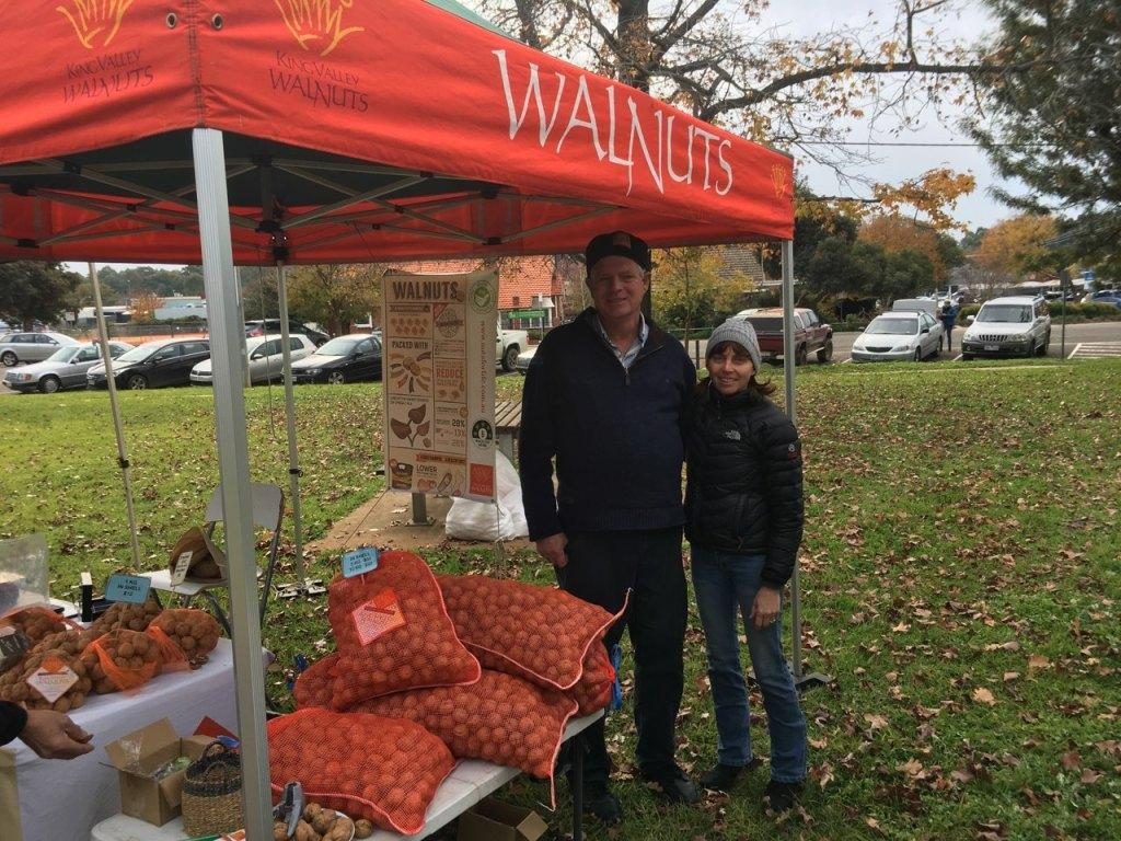 Karen and Mike Burston King Valley Walnut stall at the Wangaratta Farmers Market