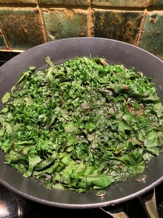 Fry silverbeet and parsley