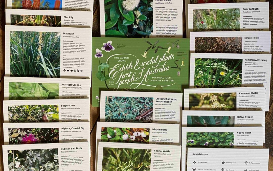 Plant identification signs for Australian Bush Food Garden, welcome to the garden signs and legend sign